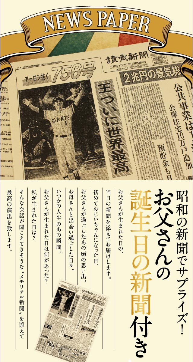 お父さんの生まれた日の新聞付き