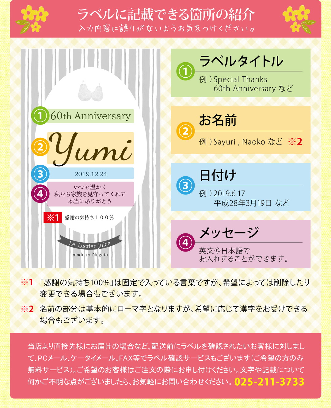 オリジナルラベルの記載例