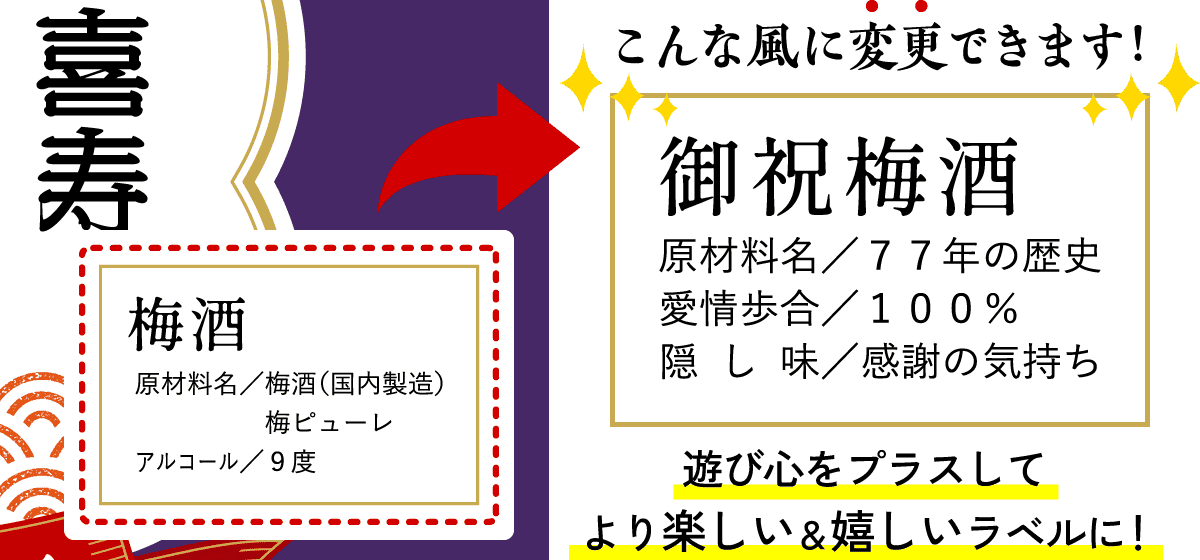 梅酒の成分表に遊び心をプラスしてより楽しい＆嬉しいラベルに！