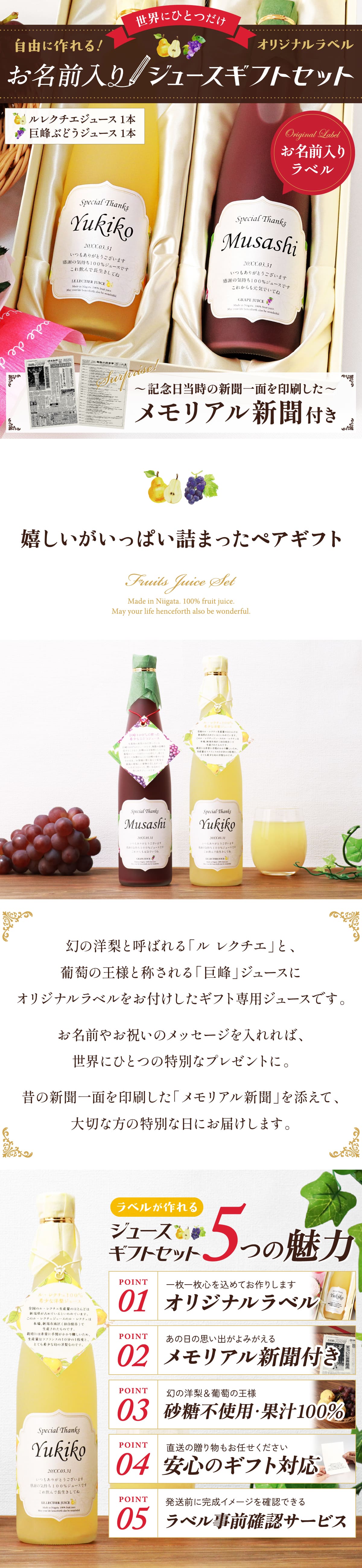 世界にひとつだけ お名前入りジュース2本セット