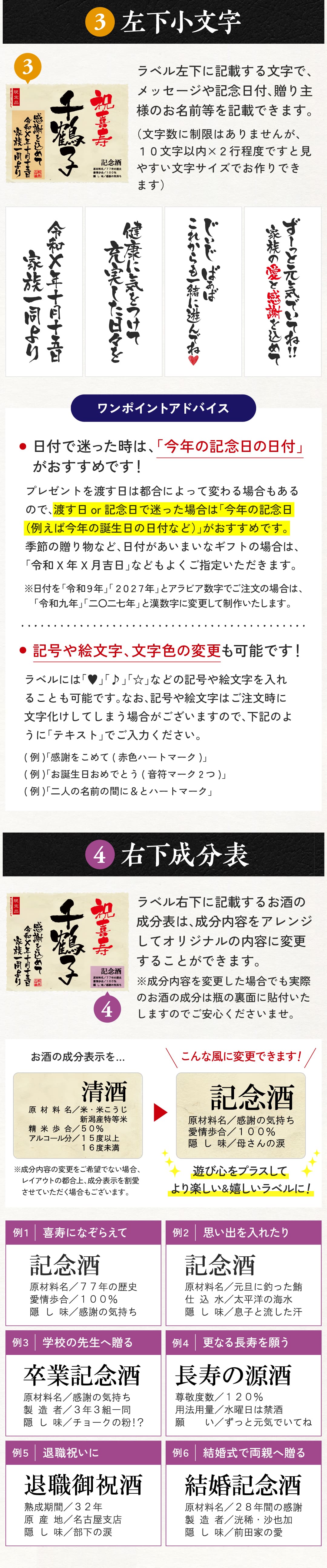 ラベル左下小文字・右下成分表について